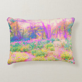 Almofada Decorativa Paisagem iluminada de jardim rosa e coral