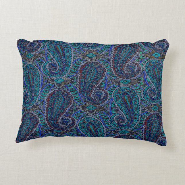Almofada Decorativa Paisley Azul Indiano Boho Clássico Vintage (Verso)