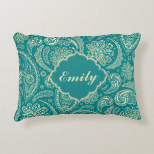 Almofada Decorativa Paisley Creme Verde Azul E Beige