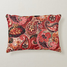 Almofada Decorativa Paisley Floral, Vermelho, Rosa e Preto