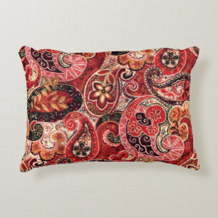 Almofada Decorativa Paisley Floral, Vermelho, Rosa e Preto