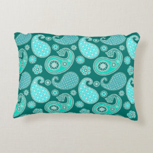 Almofada Decorativa Paisley, Turquesa, Aqua e White