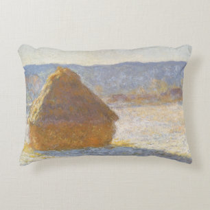 Almofada Decorativa Palheiro de Manhã, Efeito de Neve por Claude Monet