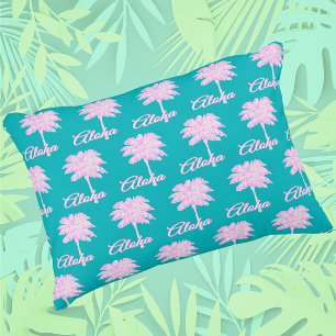 Almofada Decorativa Palma Branca Rosa Turquesa Aloha Tropical