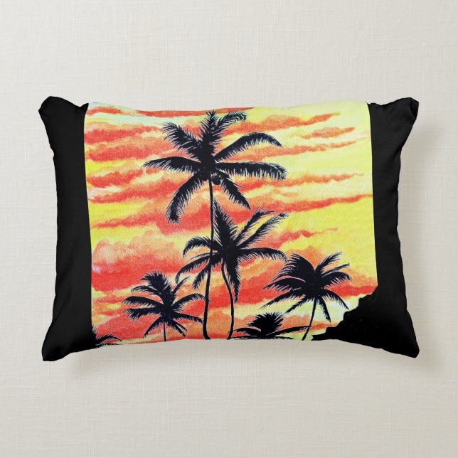 Almofada Decorativa Palmas de Coco Sunset Havaiano (Frente)