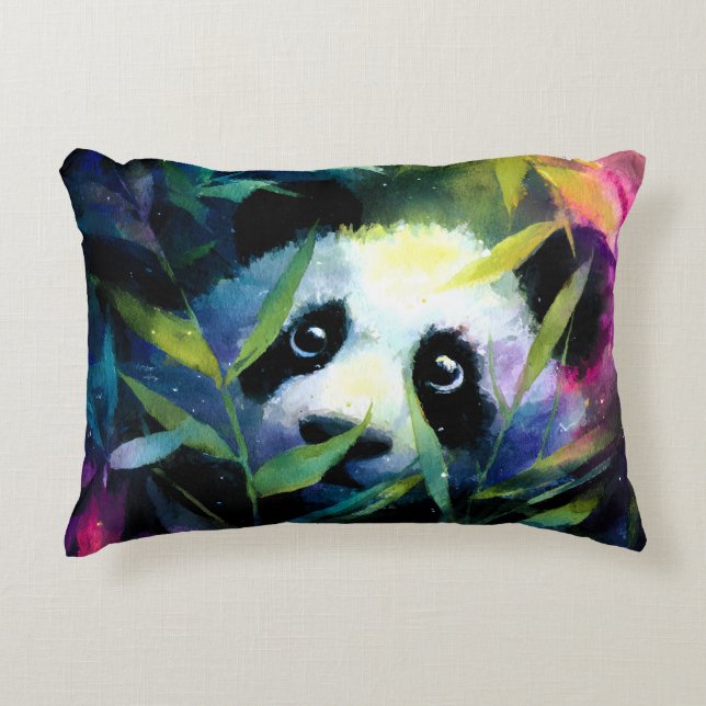 Almofada Decorativa Panda Peeking Bamboo Watercolor (Frente)