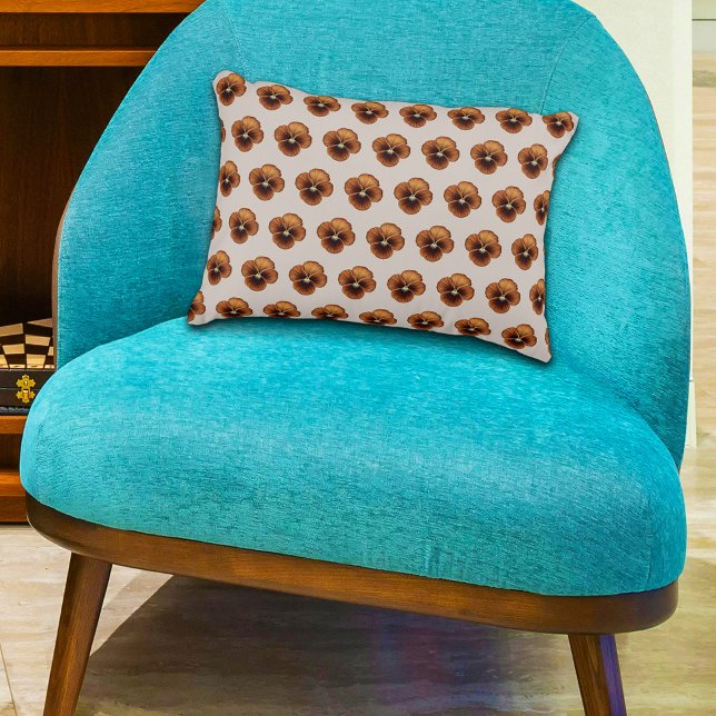 Almofada Decorativa Pansy Flor Castanho Sem Costura (Brown Pansy flower seamless pattern on accent pillow)