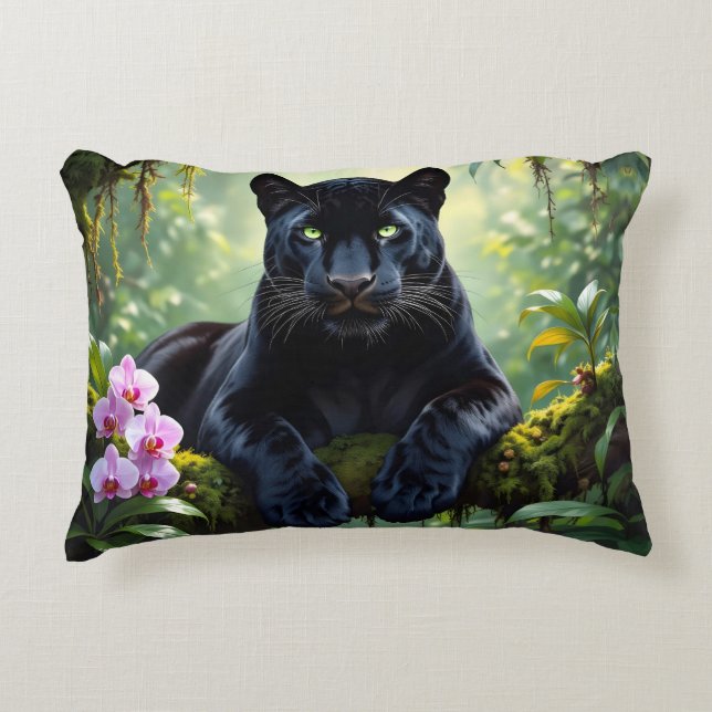 Almofada Decorativa Pantera Negra na Selva (Frente)