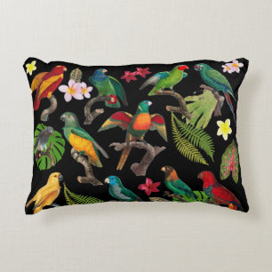 Almofada Decorativa Papagaios Tropicais Coloridos, Folhas e Flores