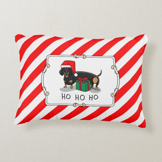 Almofada Decorativa Papais noeis de Natal Dachshund (S preto e bronzea (Verso)