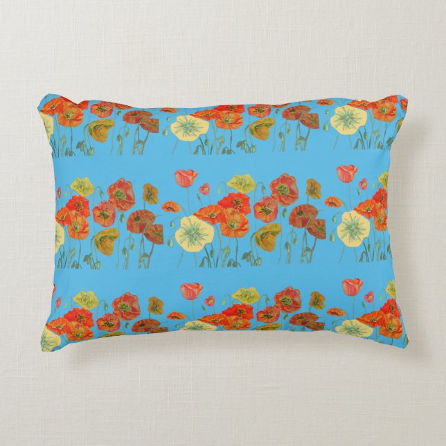 Almofada Decorativa Papoulas Laranja e Azul (Frente)