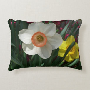 Almofada Decorativa Par de Daffodils Flores Rosa e Amarelo