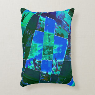 Almofada Decorativa partes de pastagens verdes abstrato e céu azul, en