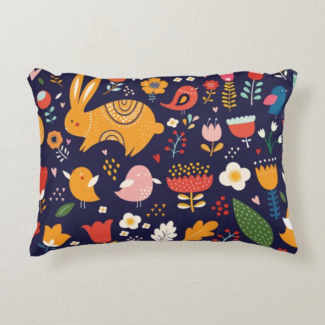 Almofada Decorativa Páscoa de primavera: flores, coleção de coelhos (Frente)