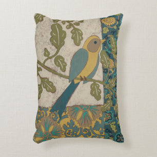 Almofada Decorativa Pássaro Amarelo e Azul Teal Empoleirado em uma ra