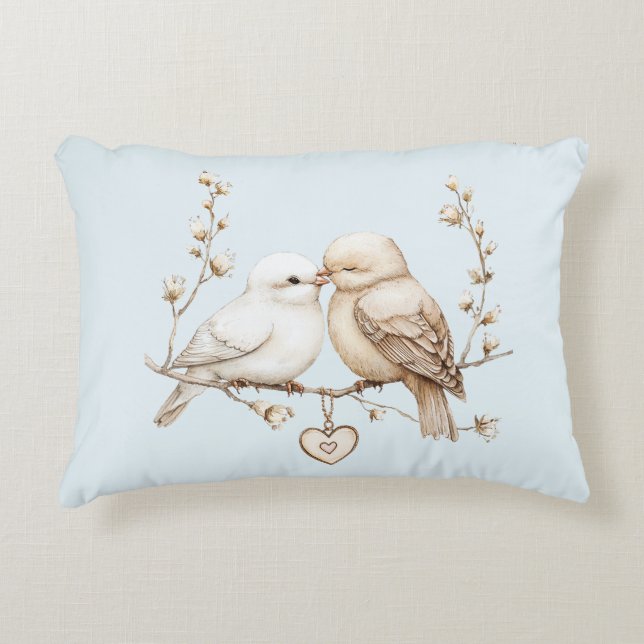 Almofada Decorativa Pássaros do Amor Romântico Nuvem Coração (Frente)