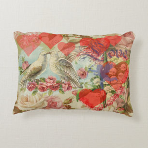 Almofada Decorativa Pássaros do Amor Vintage Antigo Coração