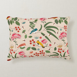 Almofada Decorativa Pássaros Florais De Mão Abelhas Padrão Botânico