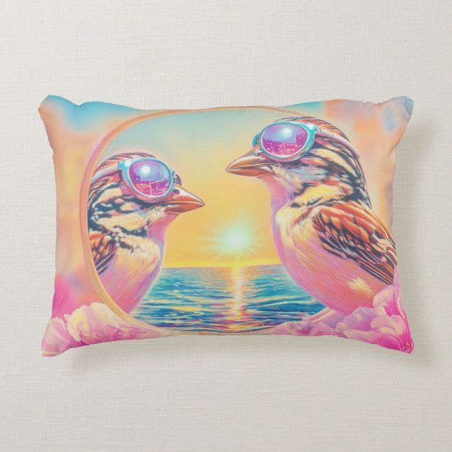 Almofada Decorativa Pássaros legal com óculos Sunset (Frente)