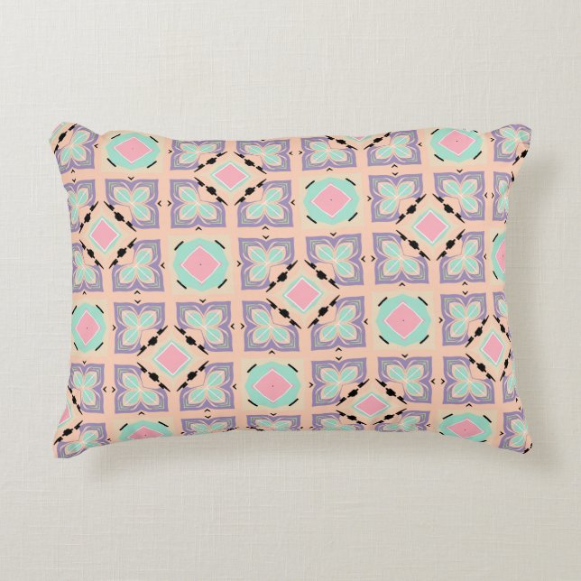 Almofada Decorativa Pastel Geometric Tile Pattern | Pink Mint Purple  (Frente)