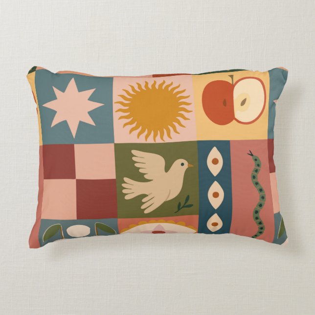 Almofada Decorativa Patchwork celestial boêmica com símbolos místicos (Frente)