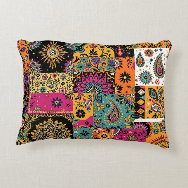 Almofada Decorativa Patchwork da Boêmia, Mandala e Paisley Pattern (Verso)