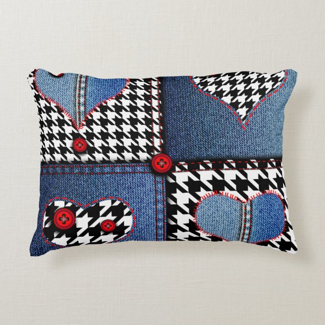 Almofada Decorativa Patchwork de Denim: padrão de Tecido sem falhas (Frente)