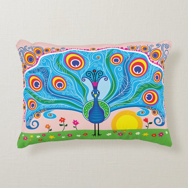 Almofada Decorativa Pavão com Flores (Frente)