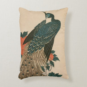 Almofada Decorativa Pavão e Peônias de Hiroshige, Arte Japonês