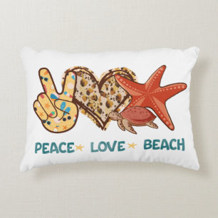 Almofada Decorativa Paz, Amor, Praia Paz de Mão, Coração, Tartaruga