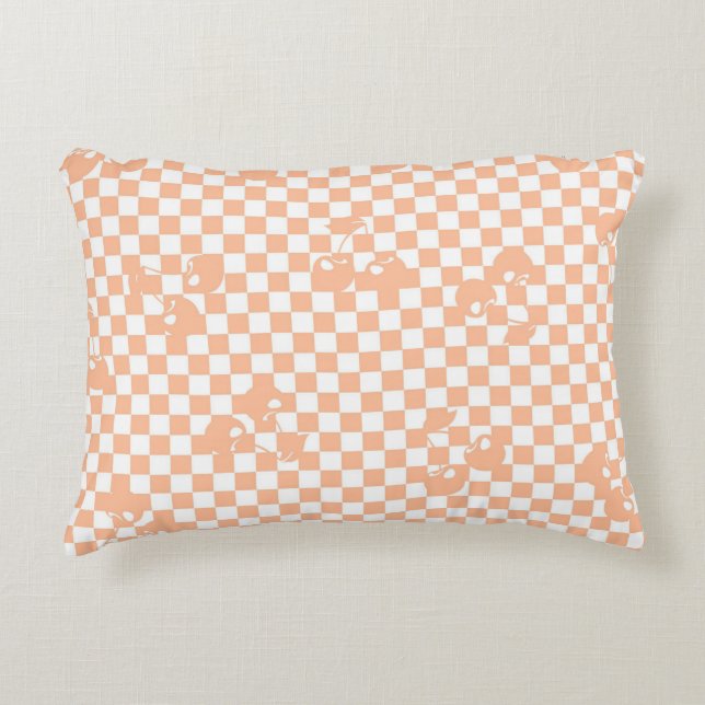 Almofada Decorativa Peach Fuzz Cherry Gingham Patterno (Frente)