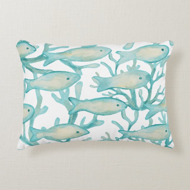 Almofada Decorativa Peixe Aquarela Azul (Frente)