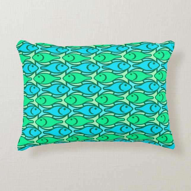Almofada Decorativa Peixe moderno do século médio, verde-jade (Frente)