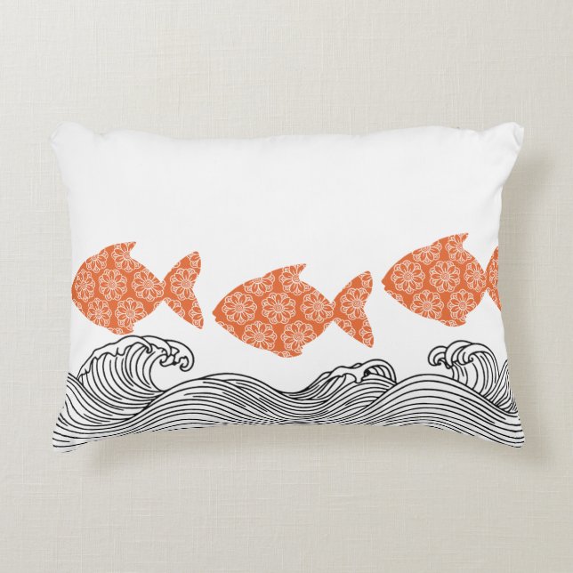 Almofada Decorativa Peixes e Ondas Costeiros (Frente)