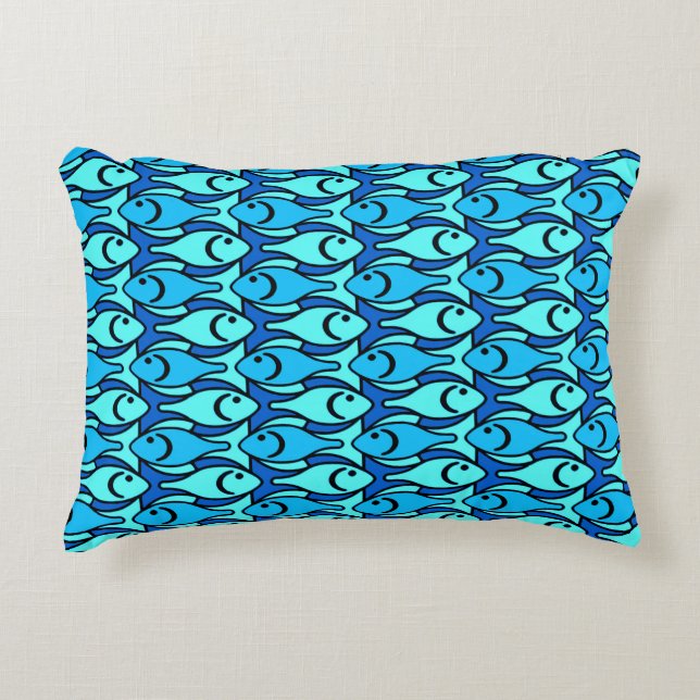 Almofada Decorativa Peixes Modernos do Século médio, Turquesa e Aqua (Frente)