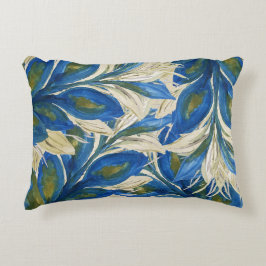 Almofada Decorativa Penas de Pavão Azul Aquarela Pintadas à Mão 