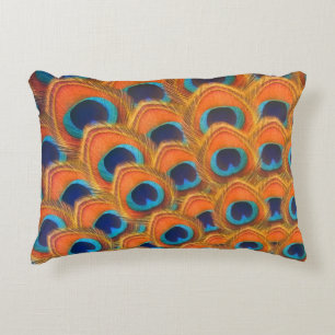 Almofada Decorativa Penas de Pavão Azul-Laranja Glam Boho