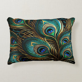Almofada Decorativa Penas de Peacock - Art Deco