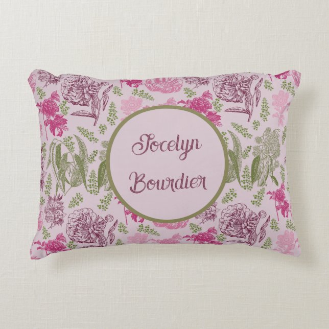 Almofada Decorativa Peony Rosa Botânica Personalizada Eucalyptus (Frente)