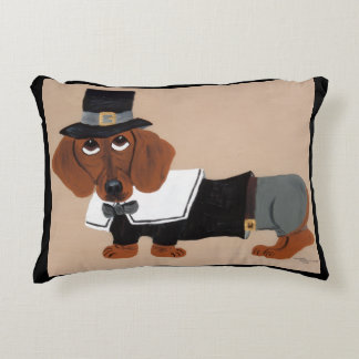 Almofada Decorativa Peregrino de Dachshund no Dia de Ação de Graças