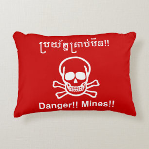 Almofada Decorativa Perigo!! Minas!! ☠ Sinal Cambodjano Khmer ☠