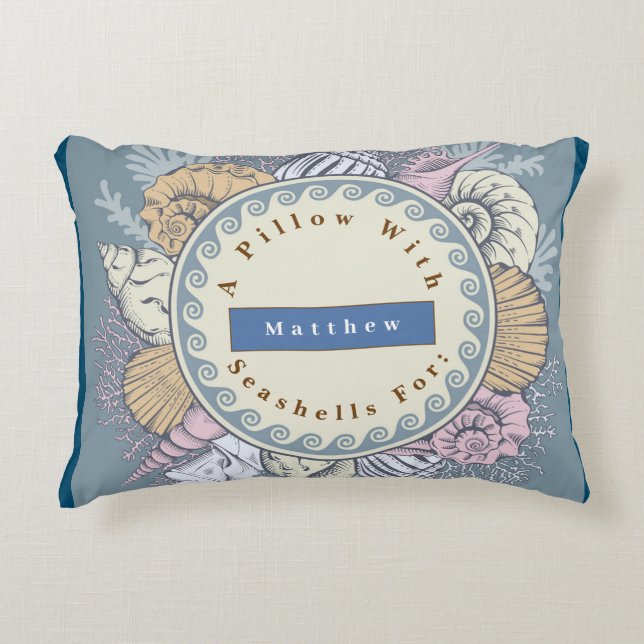 Almofada Decorativa Personalização reversível dos conchas azul laranja (Frente)