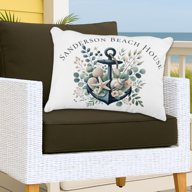 Almofada Decorativa Personalizar Boho Blue Costeiro Anchor Round (Criador carregado)