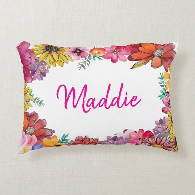 Almofada Decorativa Personalize JOY Happy, fronteira florida (Frente)