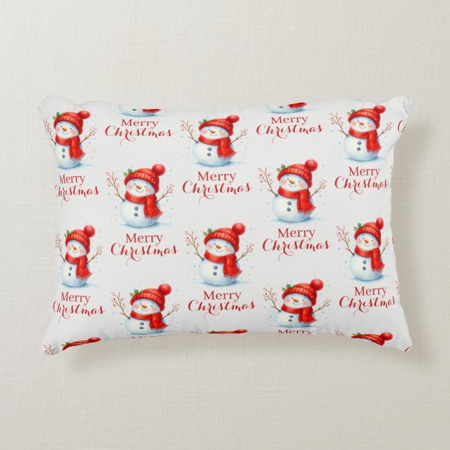 Almofada Decorativa Personalized Merry Christmas Snowman Custom Year  (Frente)