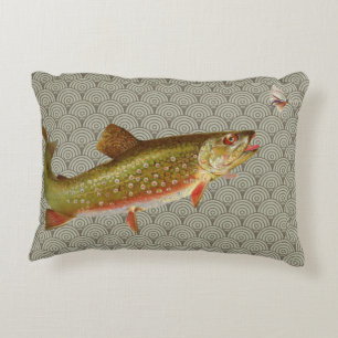 Almofada Decorativa Pesca de truta arco-íris com vintage