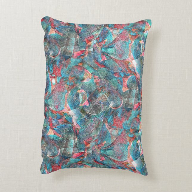 Almofada Decorativa Pêssego avermelhado a manchas cianas na parede ásp (Verso(Vertical))