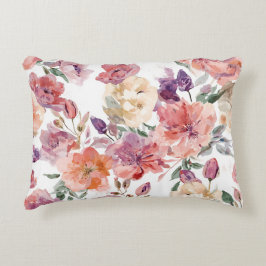 Almofada Decorativa Pétalas de Pêssego Flores de Aquarela Botânica Flo