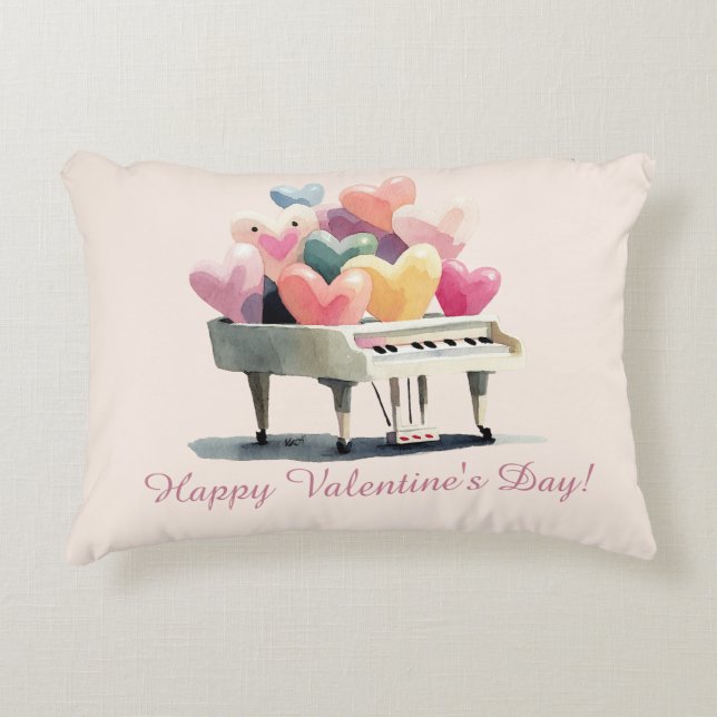 Almofada Decorativa Piano of Love Hearts Valentine's Day (Frente)