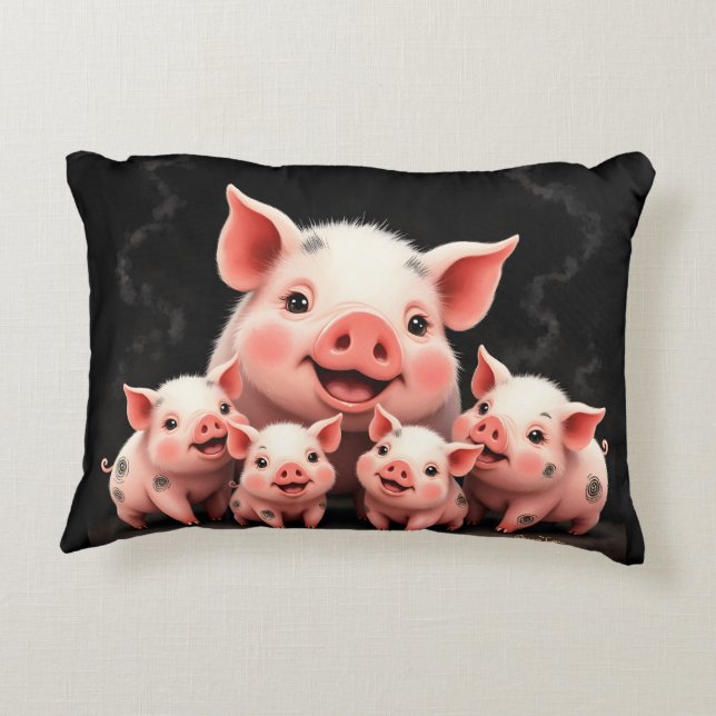 Almofada Decorativa Pig Artwork – Mother Pig & Piglets (Verso)